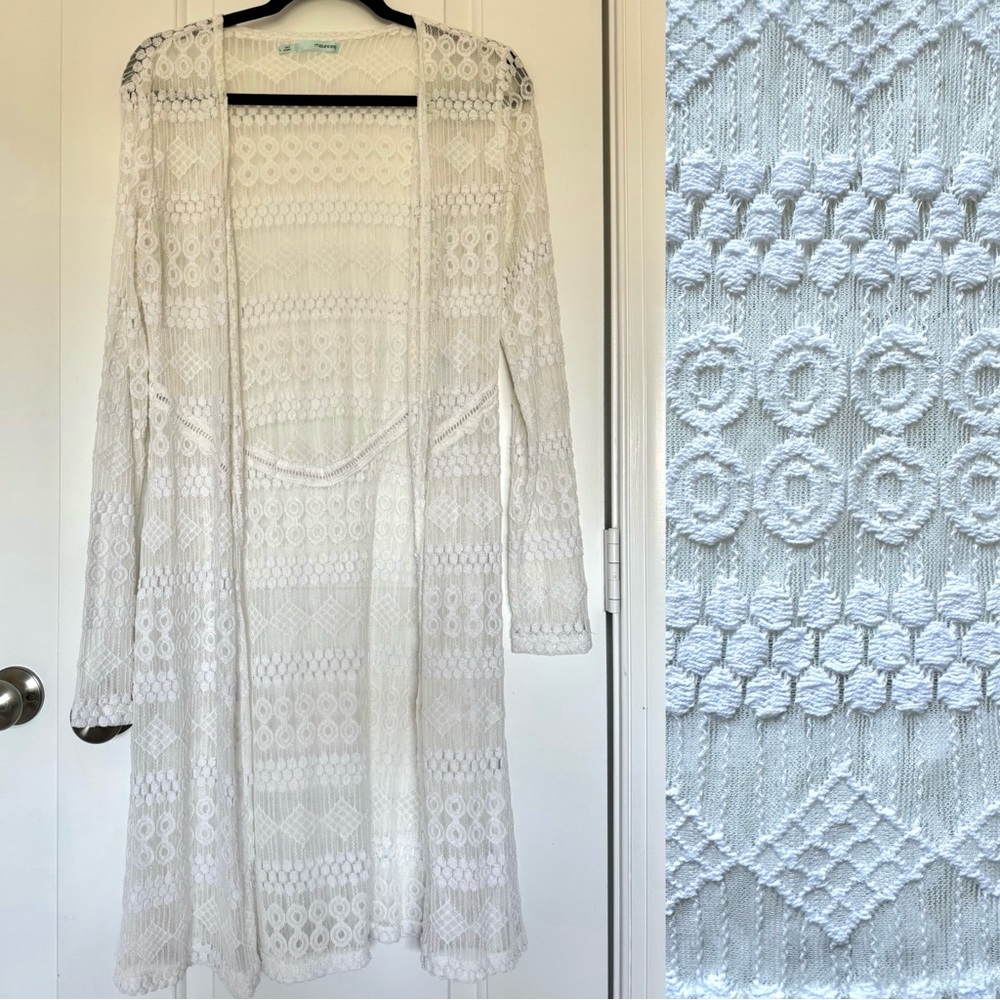 Maurices Cardigan Women‎ Large White Lace Open Cotton Blend Bridal Beach Boho